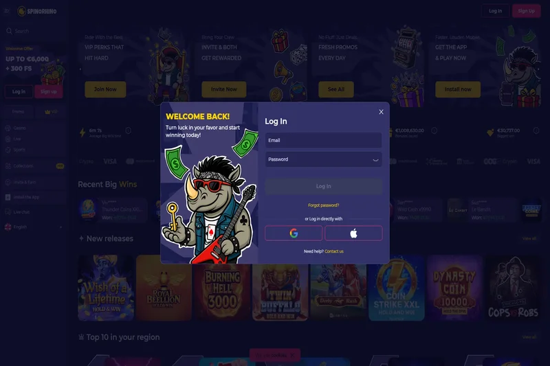 Spinorhino casino inloggningssida